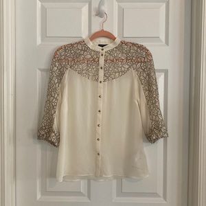 WAREHOUSE UK BRAND NWT Ivory and lace detail blouse Size USA 4/S
